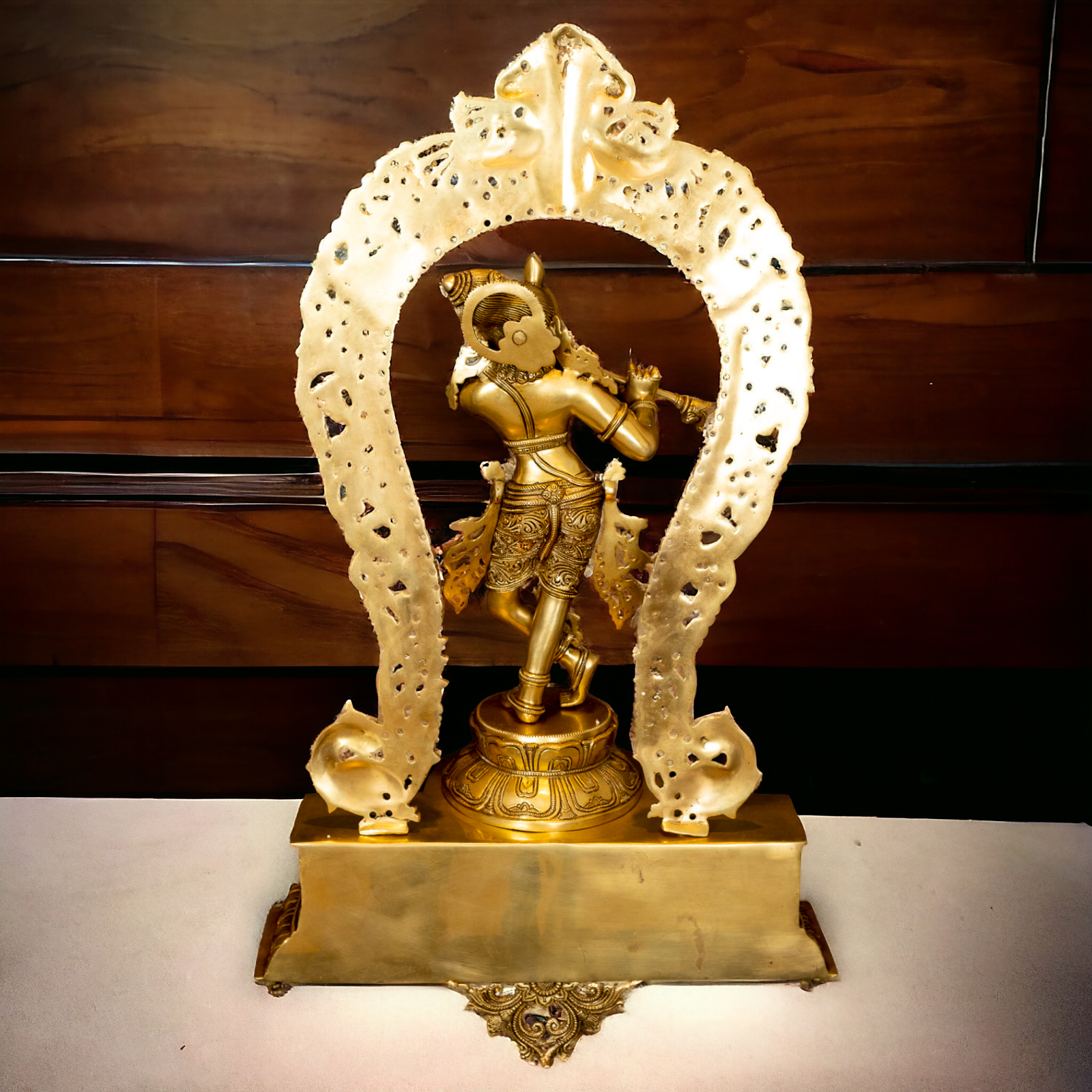 Pure Brass Krishna with peacock idol - 30.5 inches Nikuressence