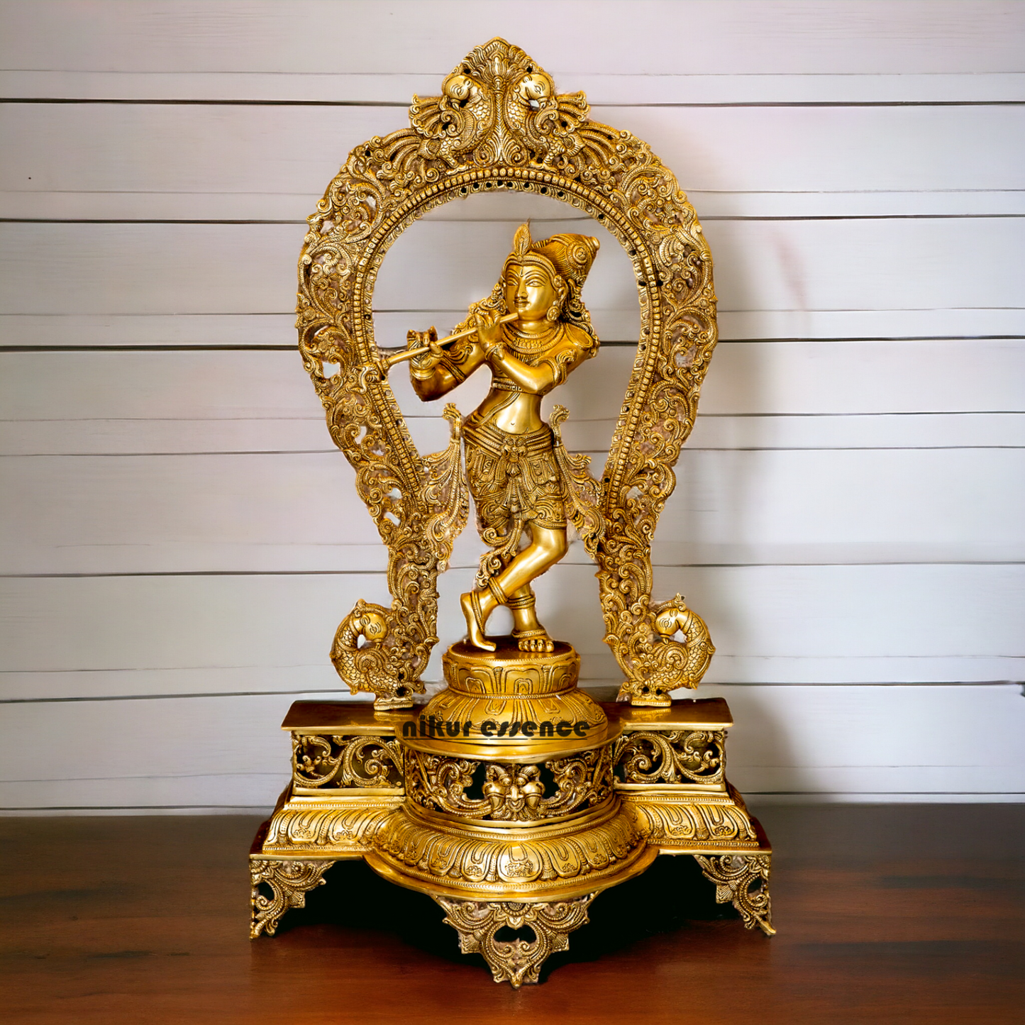 Pure Brass Krishna with peacock idol - 30.5 inches Nikuressence