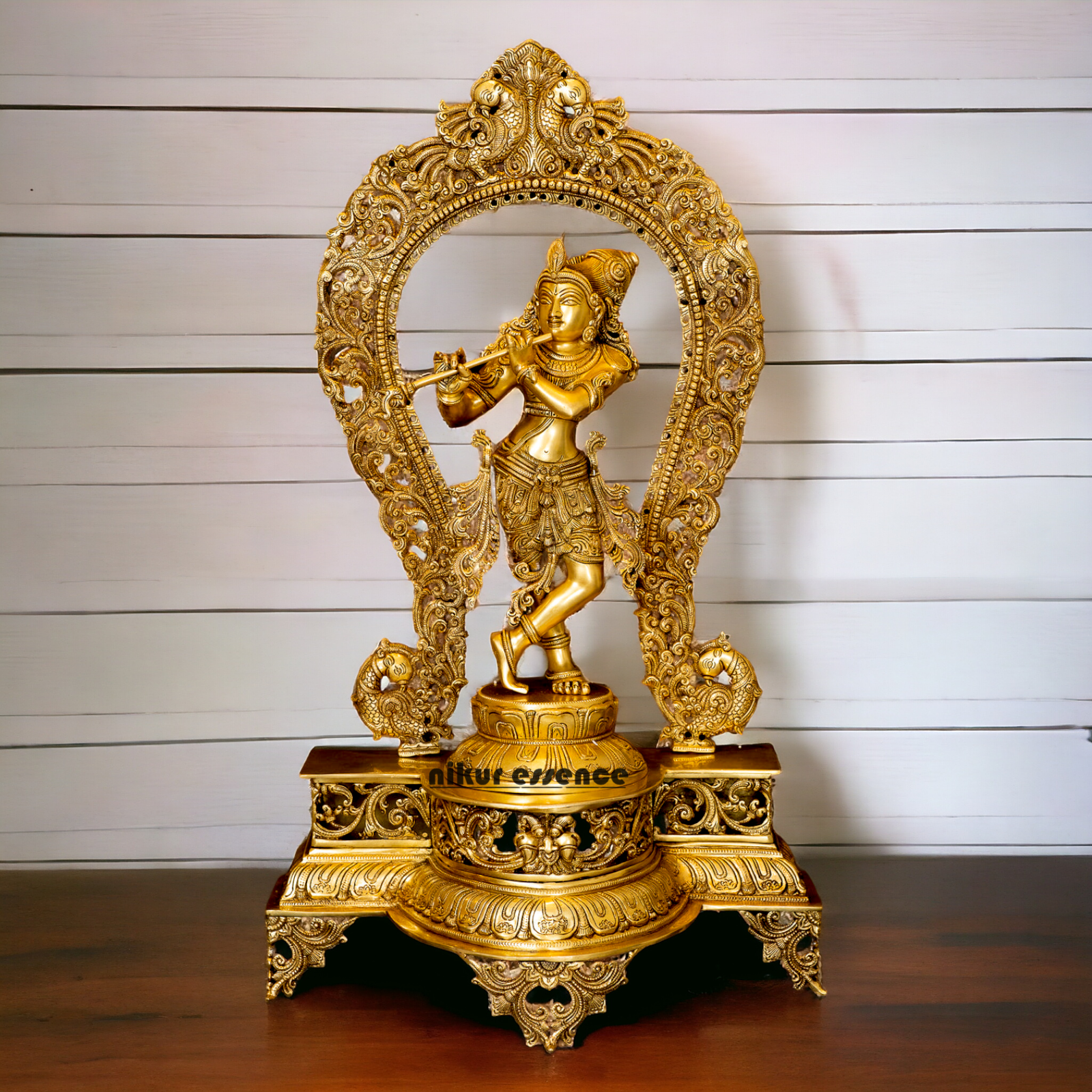 Pure Brass Krishna with peacock idol - 30.5 inches Nikuressence