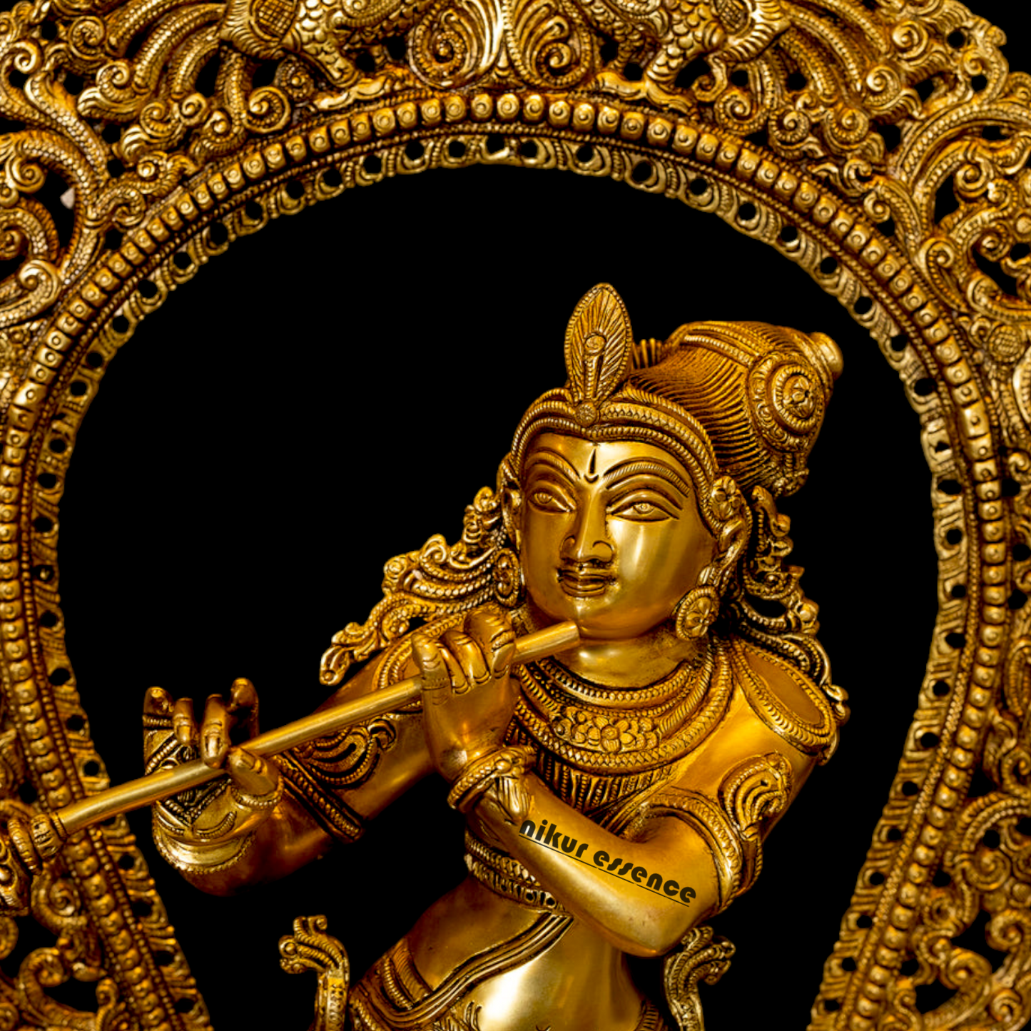 Pure Brass Krishna with peacock idol - 30.5 inches Nikuressence