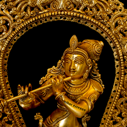 Pure Brass Krishna with peacock idol - 30.5 inches Nikuressence