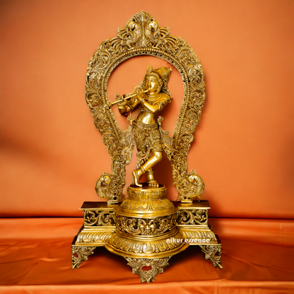 Pure Brass Krishna with peacock idol - 30.5 inches Nikuressence