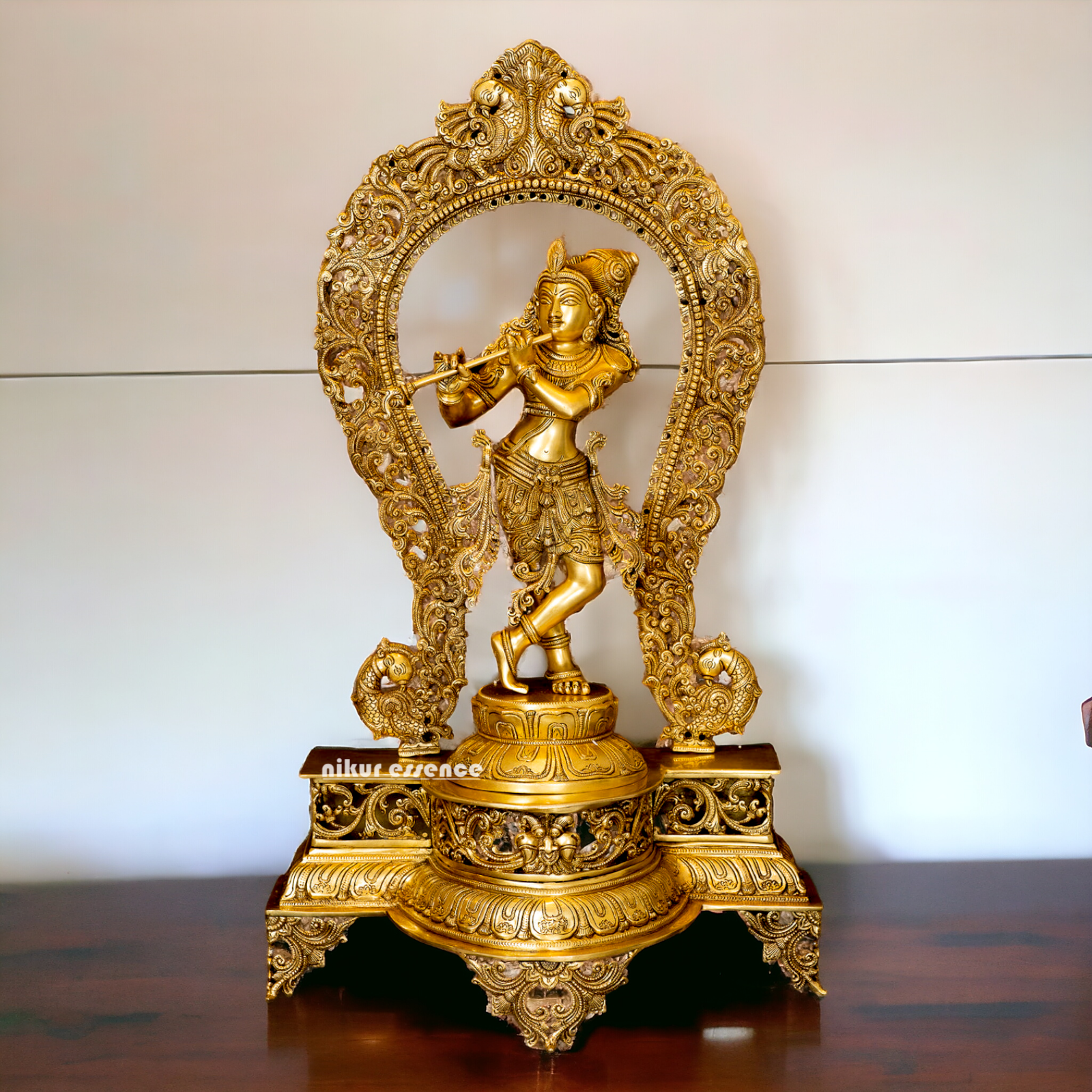 Pure Brass Krishna with peacock idol - 30.5 inches Nikuressence