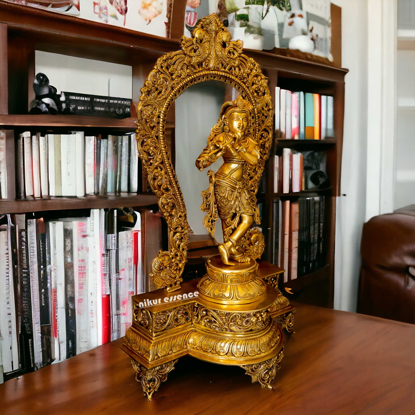 Pure Brass Krishna with peacock idol - 30.5 inches Nikuressence