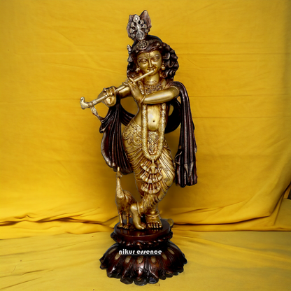 Shop Krishna God Playing Flute Brass idol - 27 inches Nikuressence