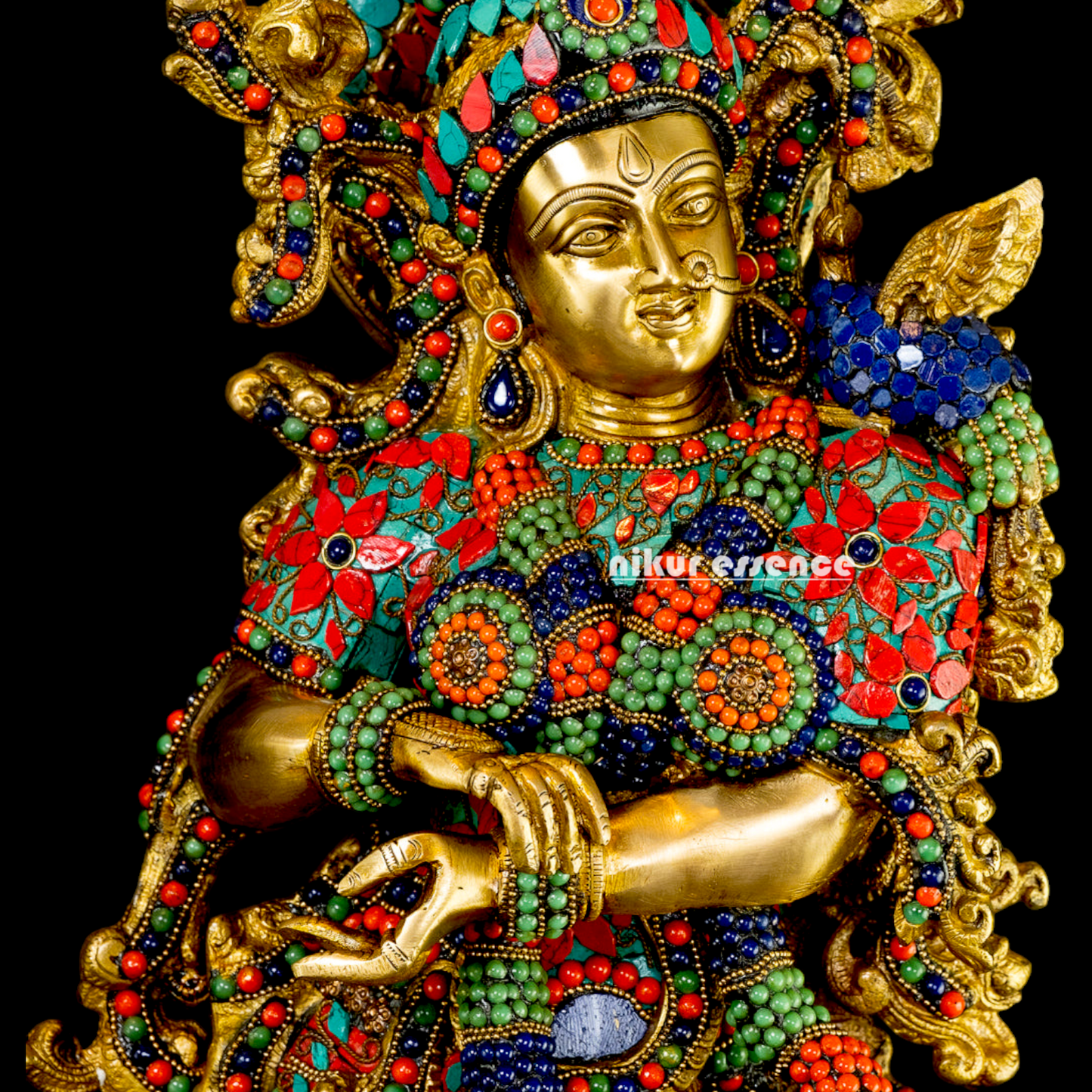 Large Radha Krishna Standing Beauty Brass Figurine with Stone Work - 29 inches Nikuressence