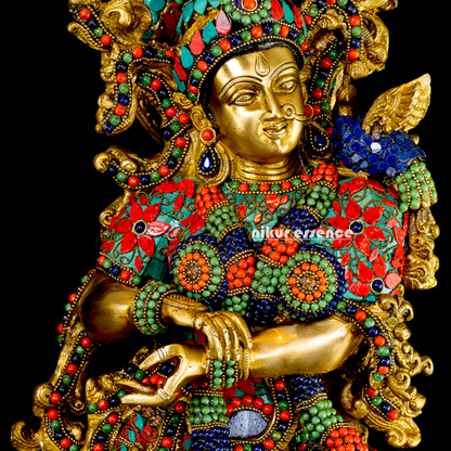 Large Radha Krishna Standing Beauty Brass Figurine with Stone Work - 29 inches Nikuressence