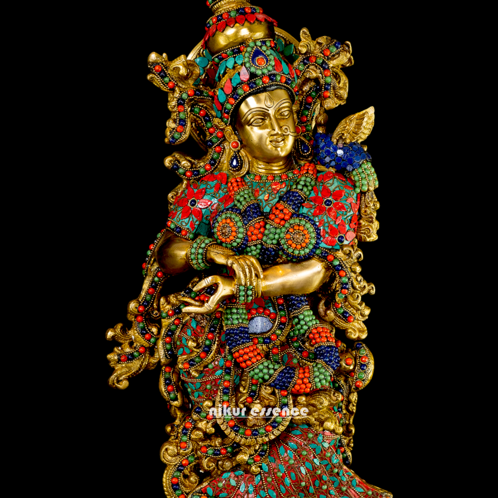 Large Radha Krishna Standing Beauty Brass Figurine with Stone Work - 29 inches Nikuressence