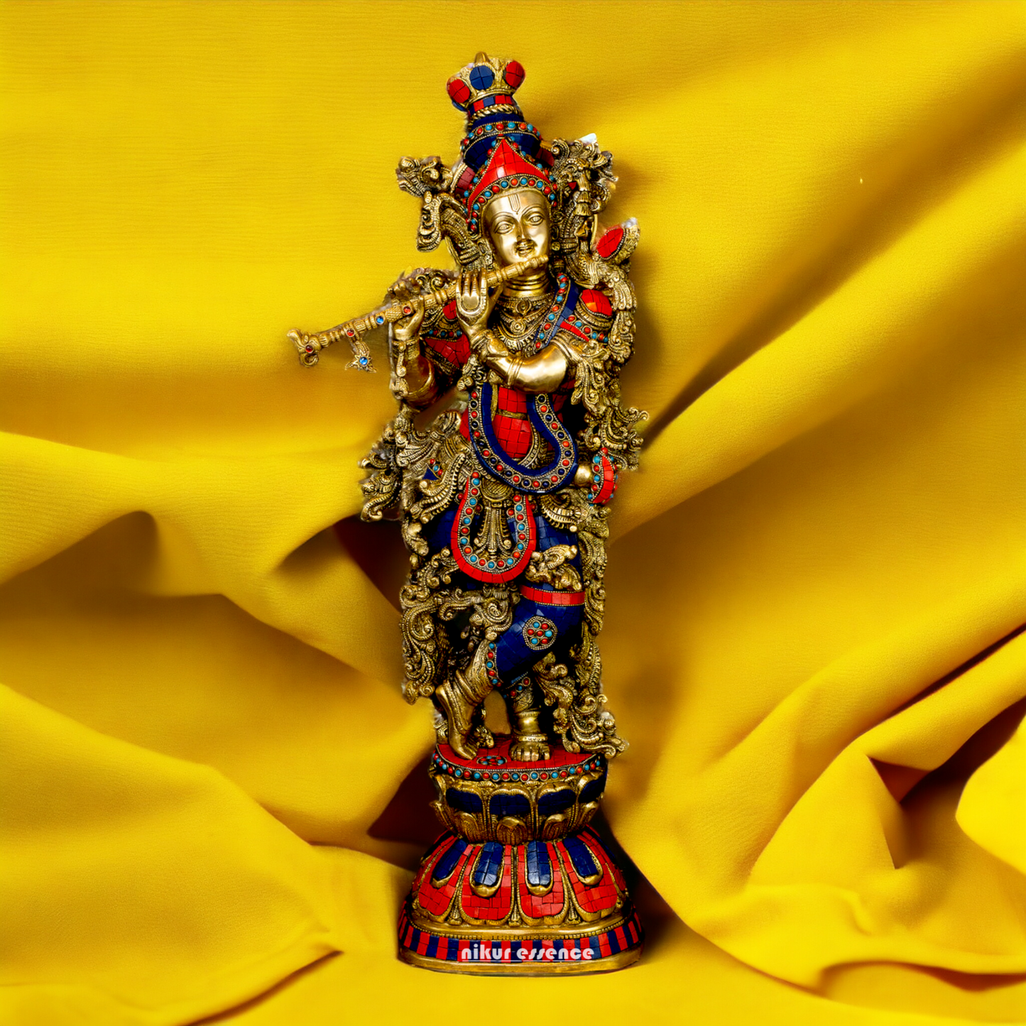 Lord Radha Krishna Govind Standing Brass Idol with Stone Work - 24 inches Nikuressence