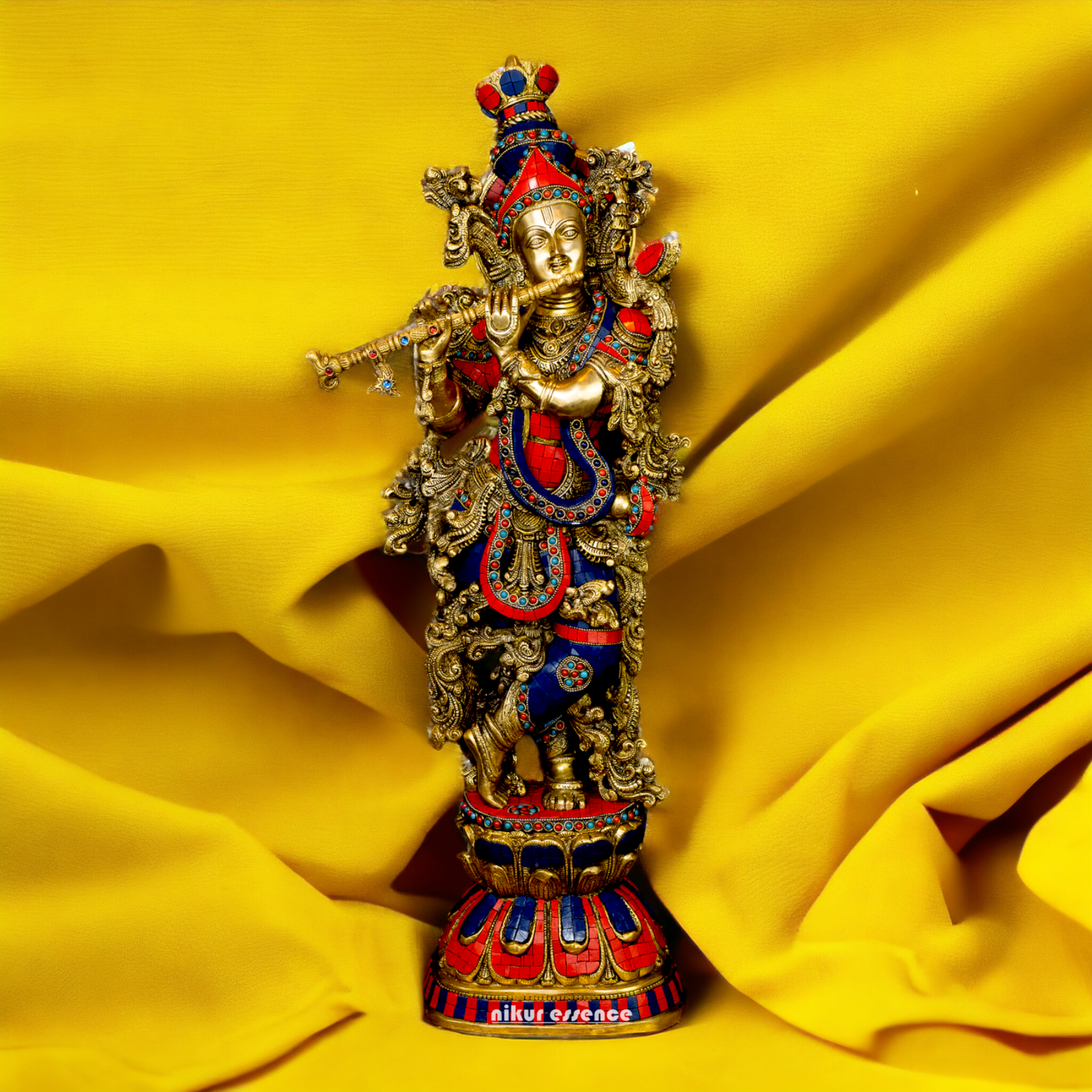 Lord Radha Krishna Govind Standing Brass Idol with Stone Work - 24 inches Nikuressence