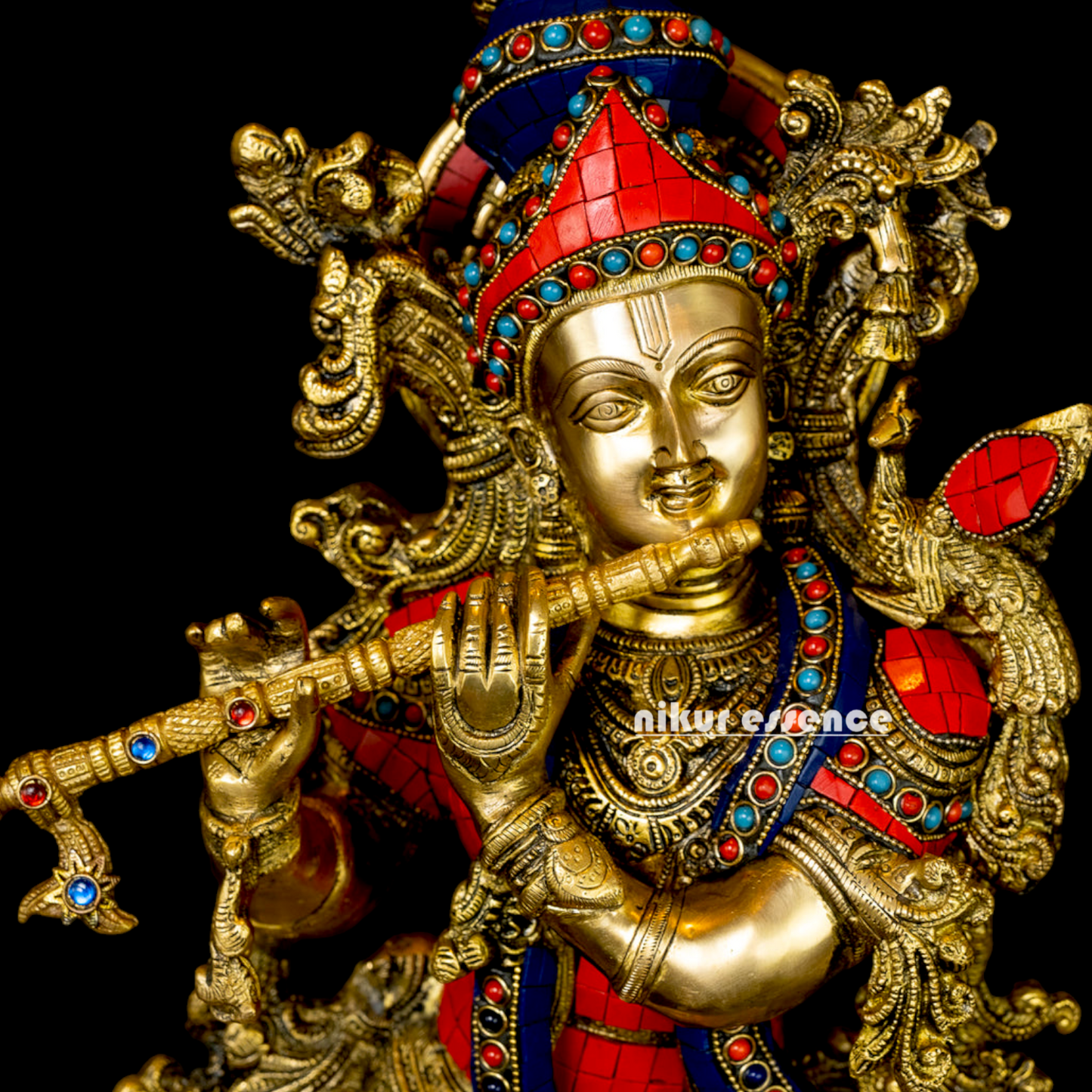 Lord Radha Krishna Govind Standing Brass Idol with Stone Work - 24 inches Nikuressence