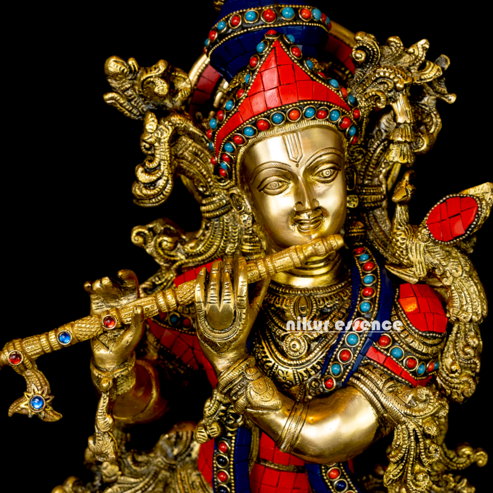 Lord Radha Krishna Govind Standing Brass Idol with Stone Work - 24 inches Nikuressence
