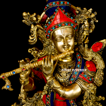 Lord Radha Krishna Govind Standing Brass Idol with Stone Work - 24 inches Nikuressence