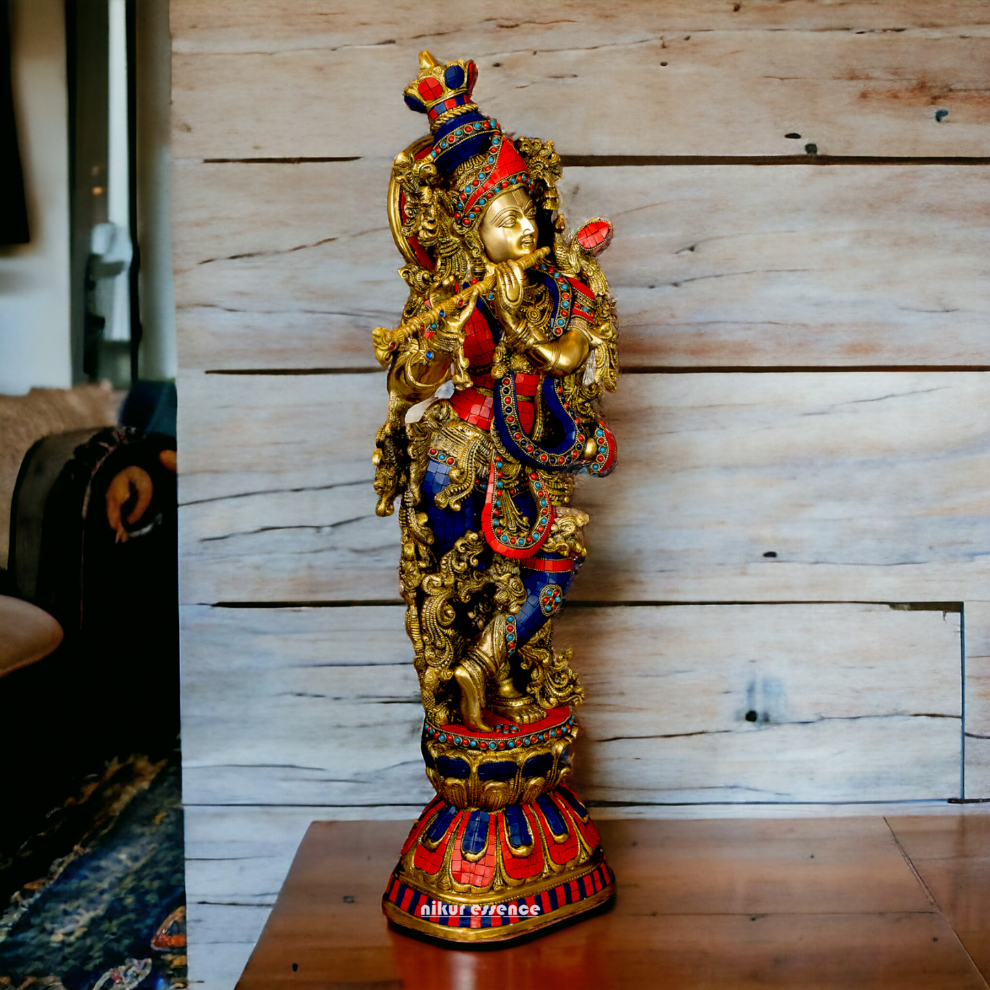 Lord Radha Krishna Govind Standing Brass Idol with Stone Work - 24 inches Nikuressence