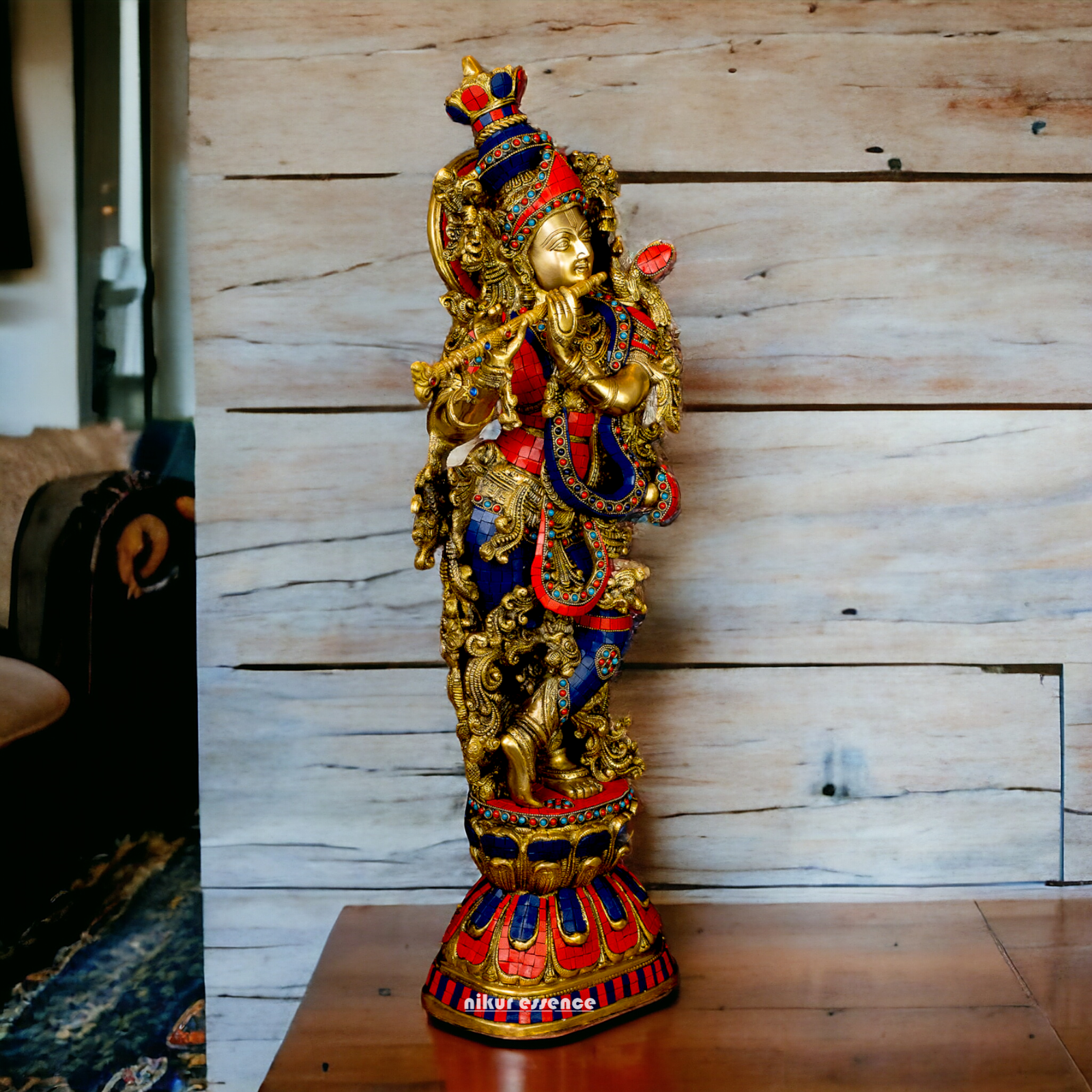 Lord Radha Krishna Govind Standing Brass Idol with Stone Work - 24 inches Nikuressence