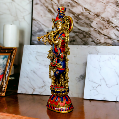 Lord Radha Krishna Govind Standing Brass Idol with Stone Work - 24 inches Nikuressence