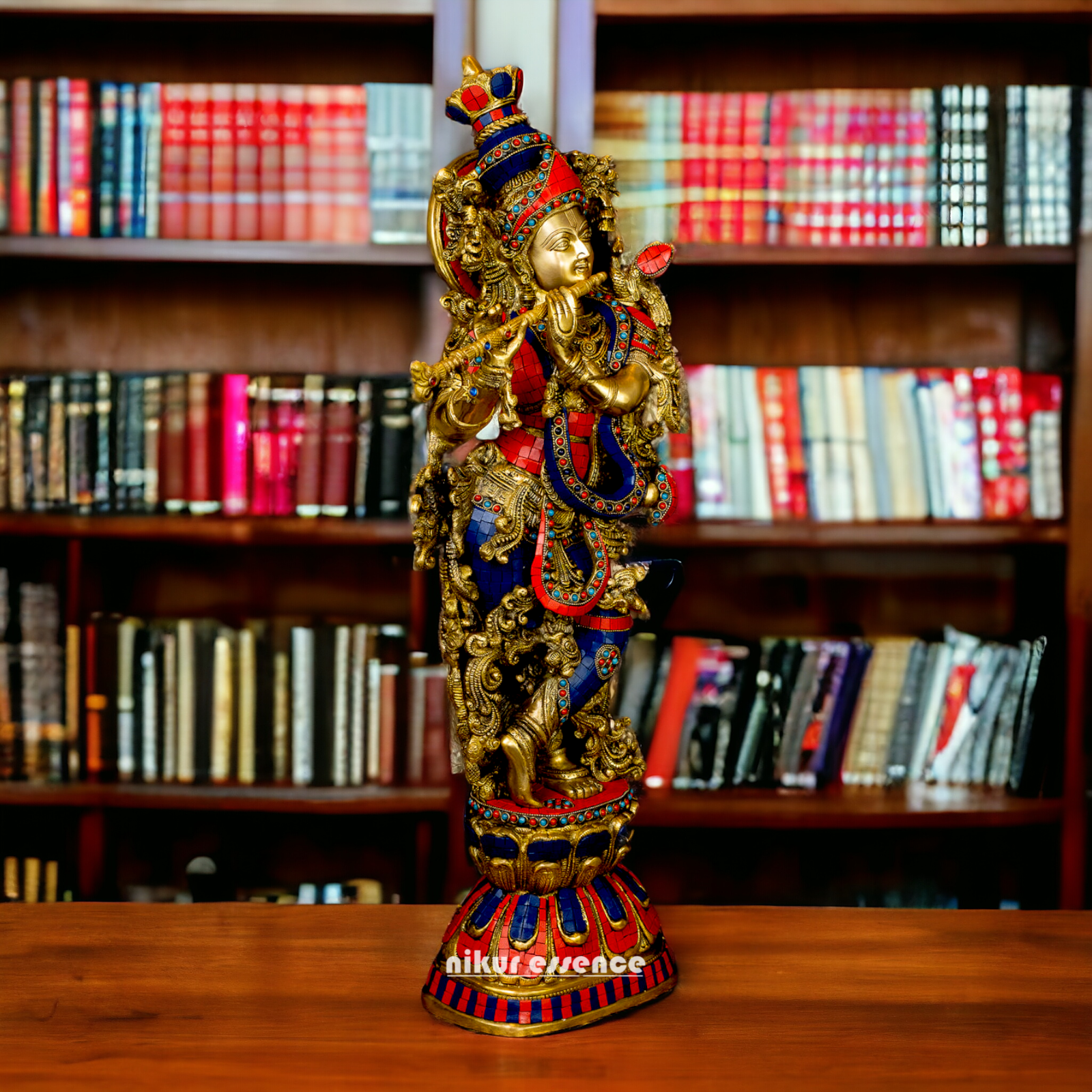 Lord Radha Krishna Govind Standing Brass Idol with Stone Work - 24 inches Nikuressence