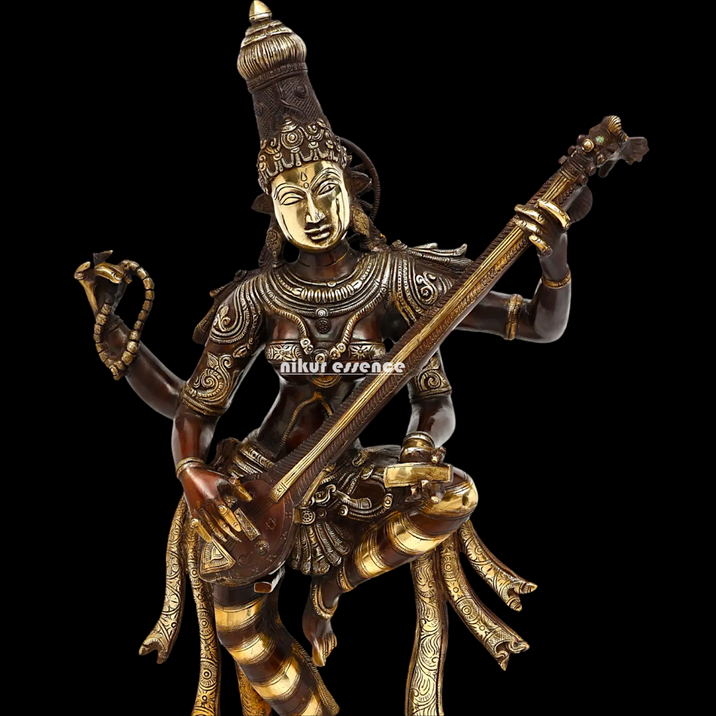 Goddess Saraswati Dancing Brass Idol - 32 inches Nikuressence