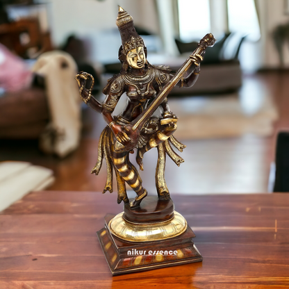Goddess Saraswati Dancing Brass Idol - 32 inches Nikuressence