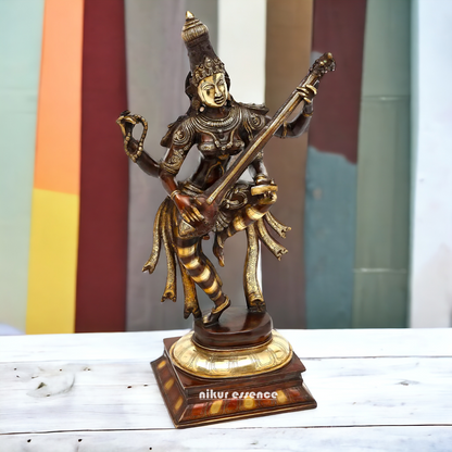 Goddess Saraswati Dancing Brass Idol - 32 inches Nikuressence