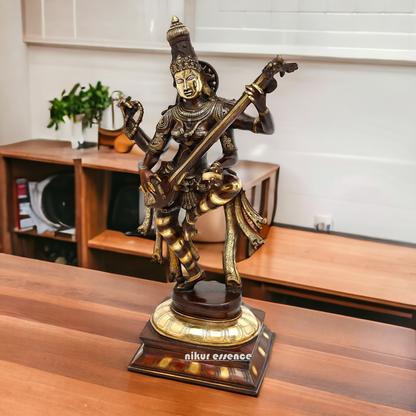 Goddess Saraswati Dancing Brass Idol - 32 inches Nikuressence