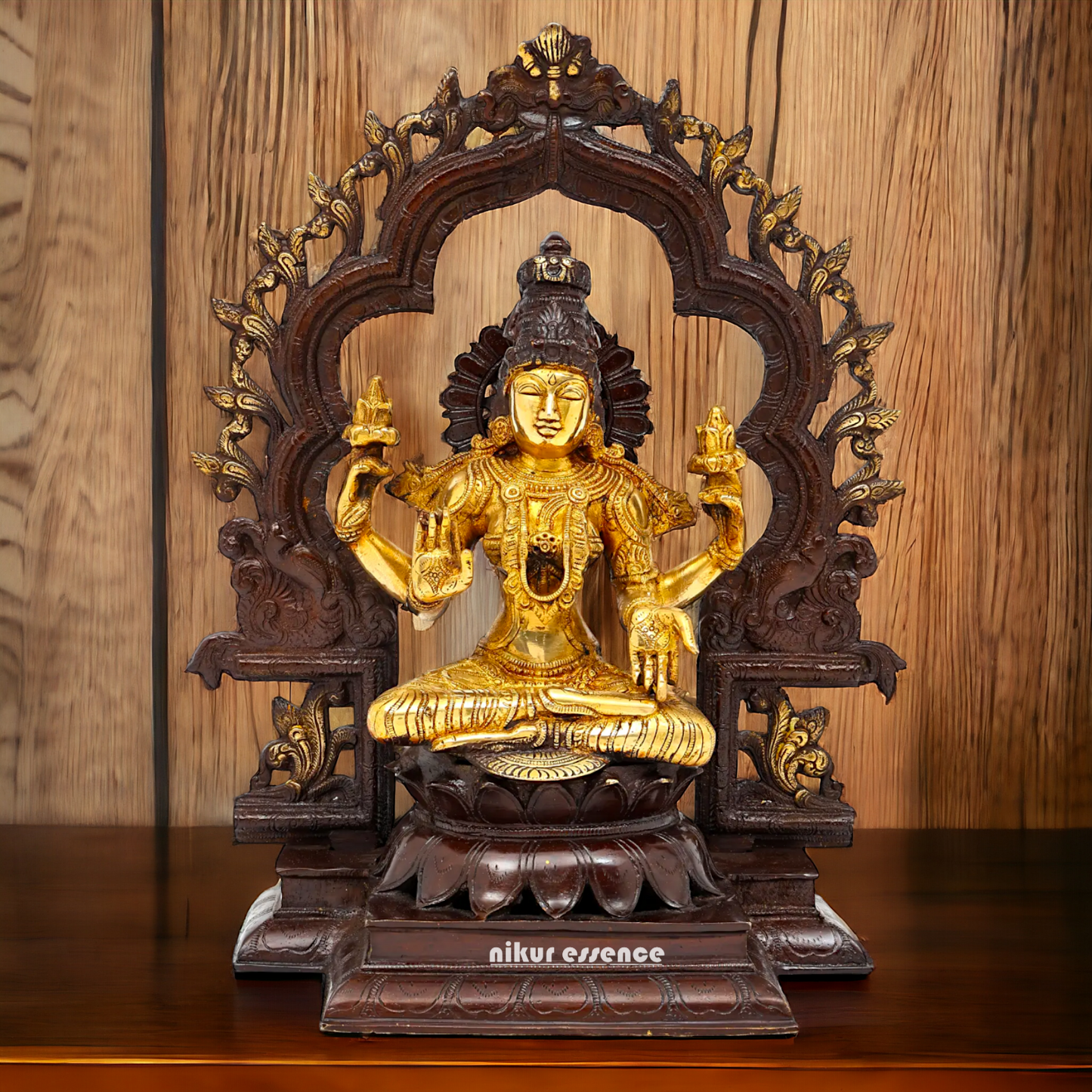 Brass Lakshmi Sitting on Lotus Idol - 15 inches Nikuressence