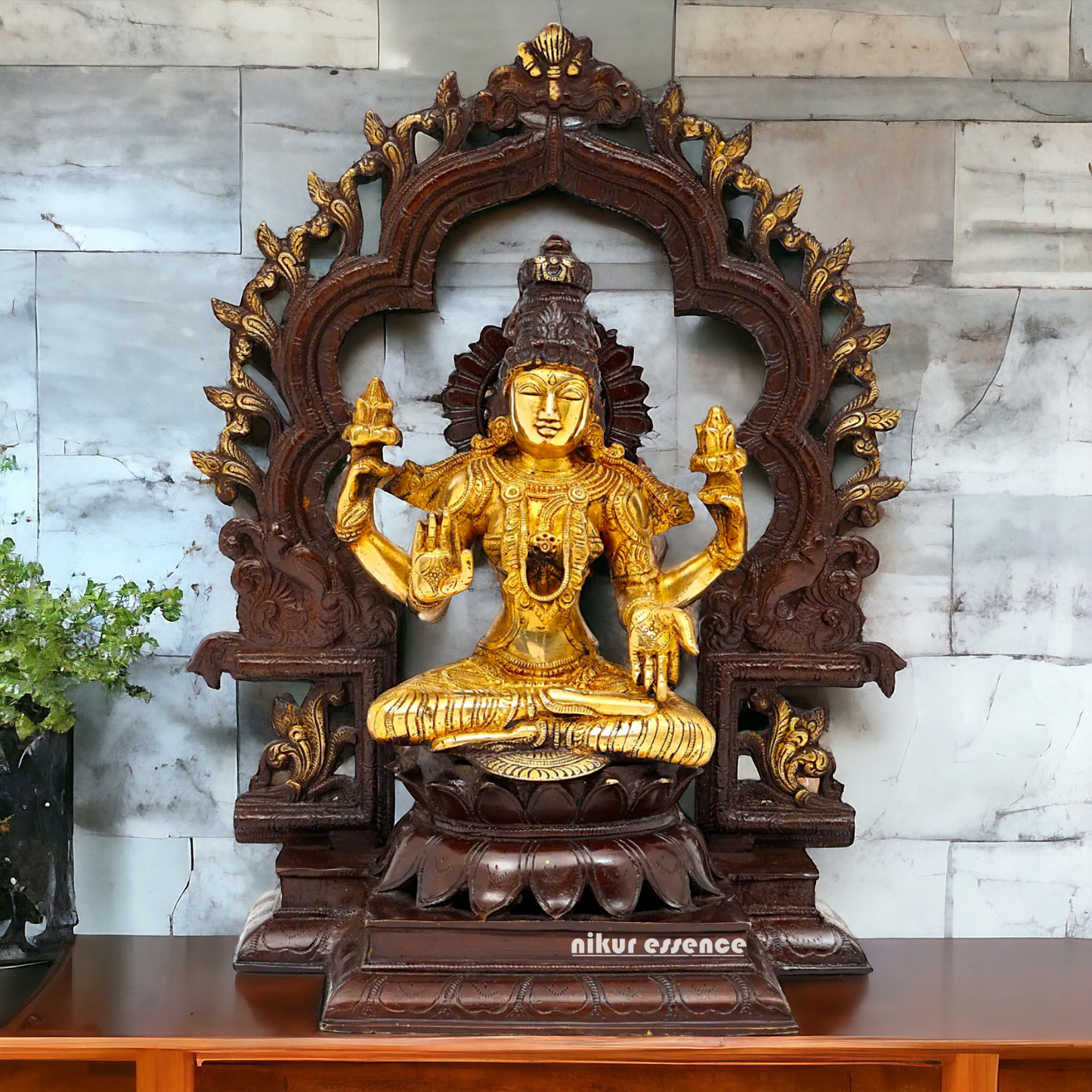 Brass Lakshmi Sitting on Lotus Idol - 15 inches Nikuressence