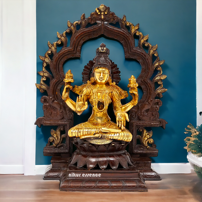 Brass Lakshmi Sitting on Lotus Idol - 15 inches Nikuressence