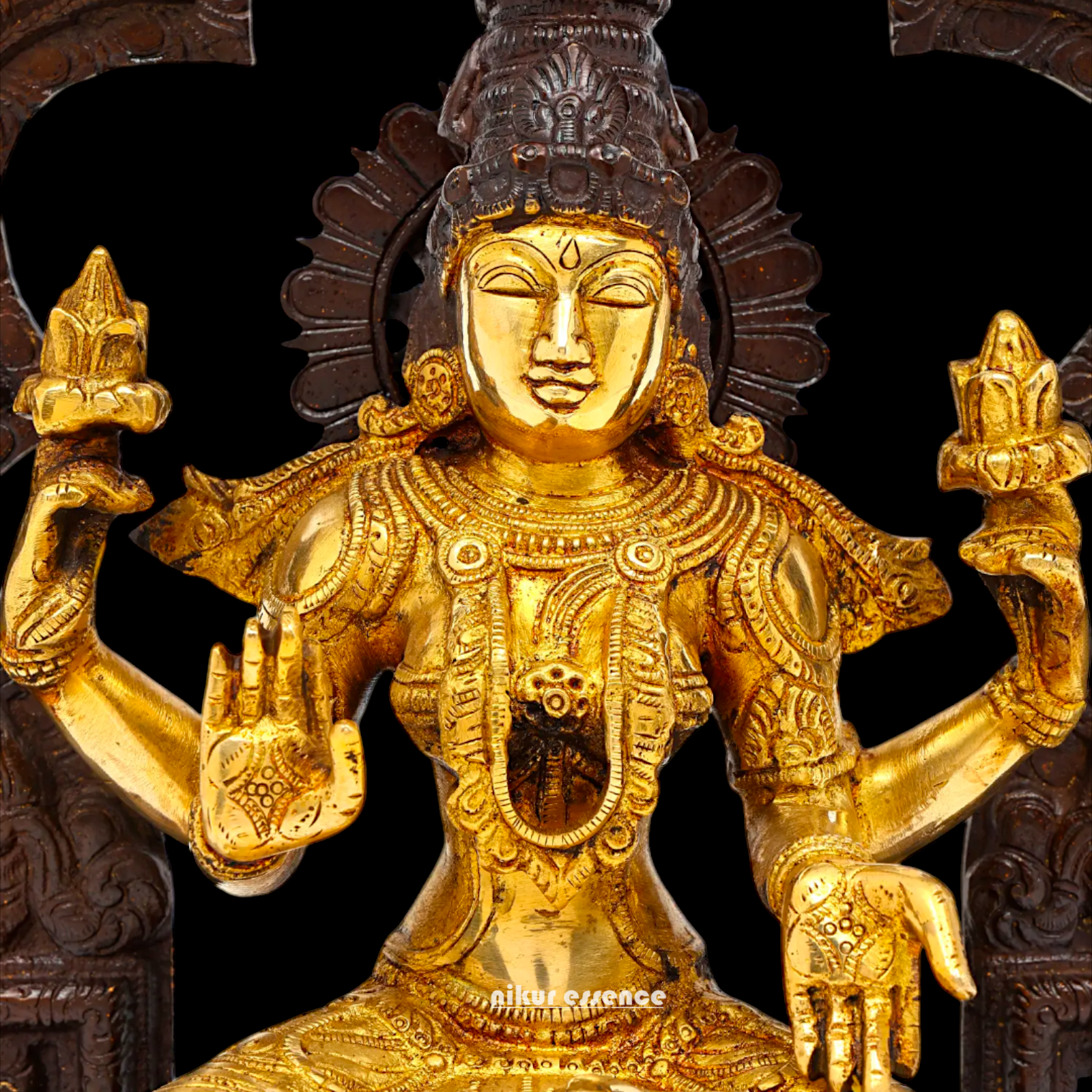 Brass Lakshmi Sitting on Lotus Idol - 15 inches Nikuressence
