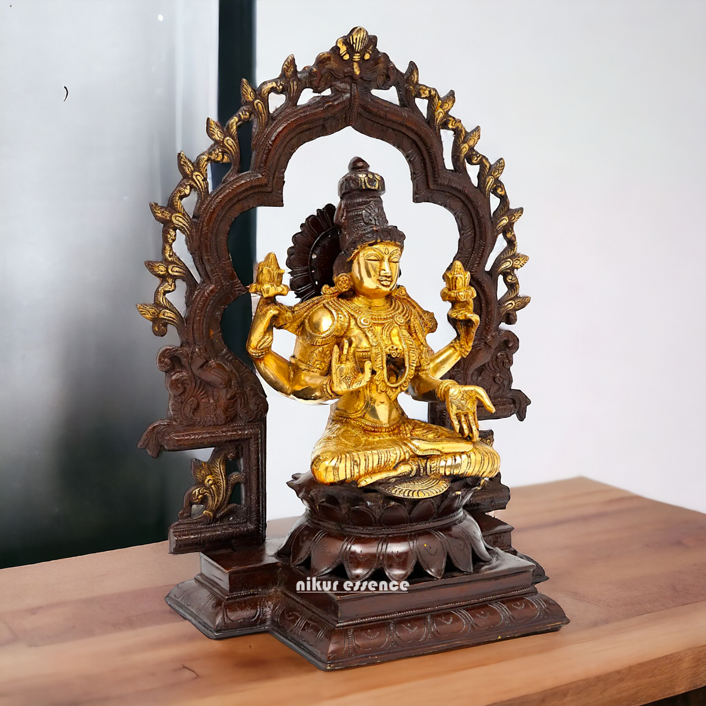 Brass Lakshmi Sitting on Lotus Idol - 15 inches Nikuressence