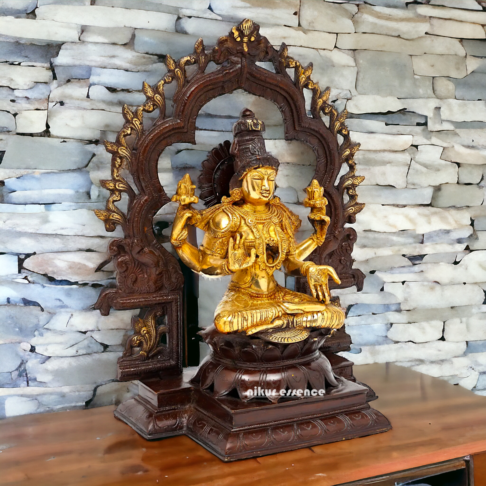 Brass Lakshmi Sitting on Lotus Idol - 15 inches Nikuressence