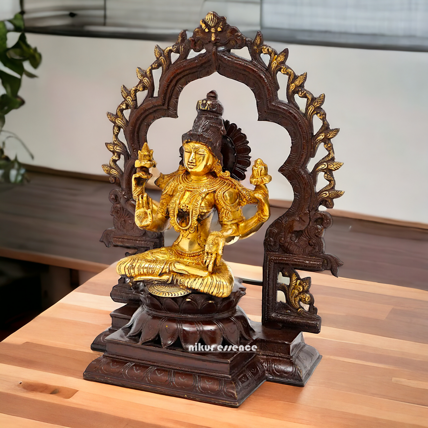 Brass Lakshmi Sitting on Lotus Idol - 15 inches Nikuressence