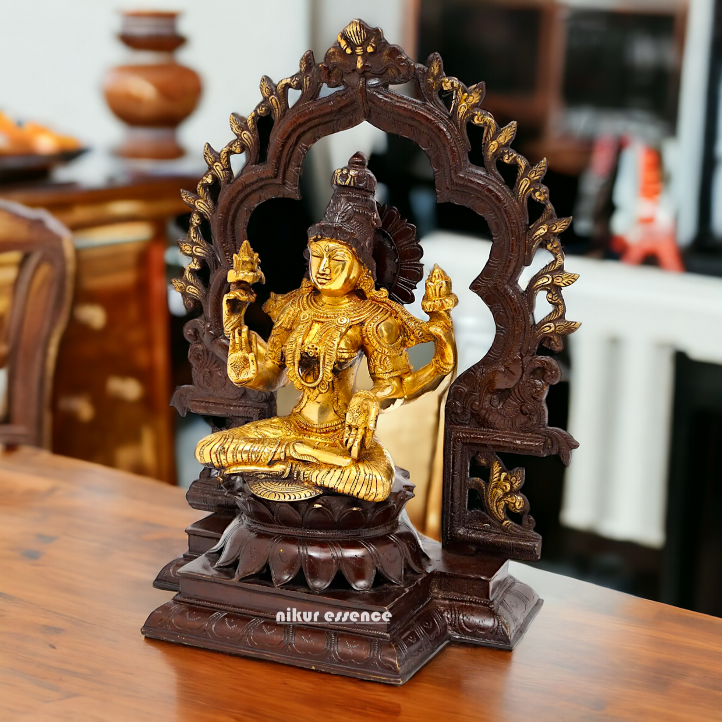 Brass Lakshmi Sitting on Lotus Idol - 15 inches Nikuressence