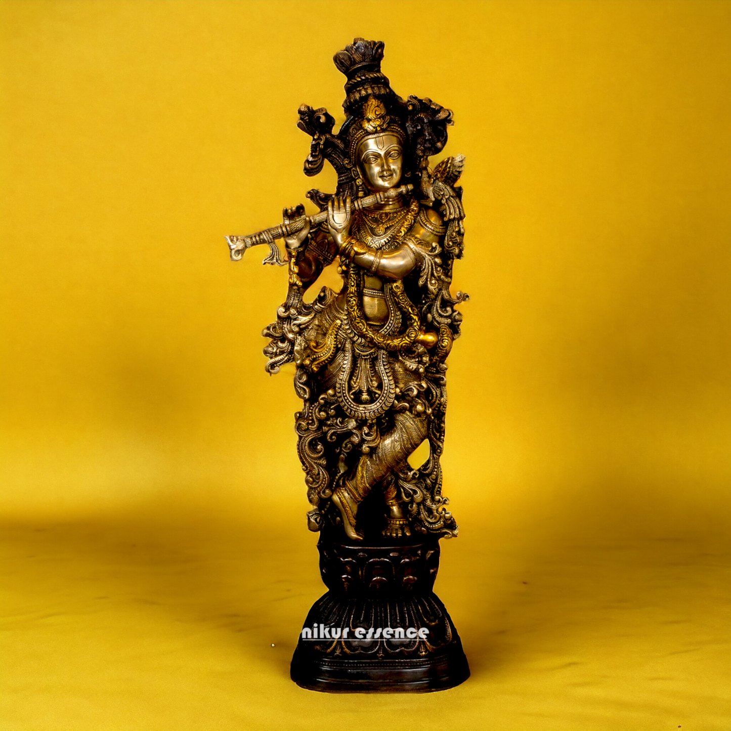Lord Krishna God with cow Brass idol - 26.5 inches Nikuressence