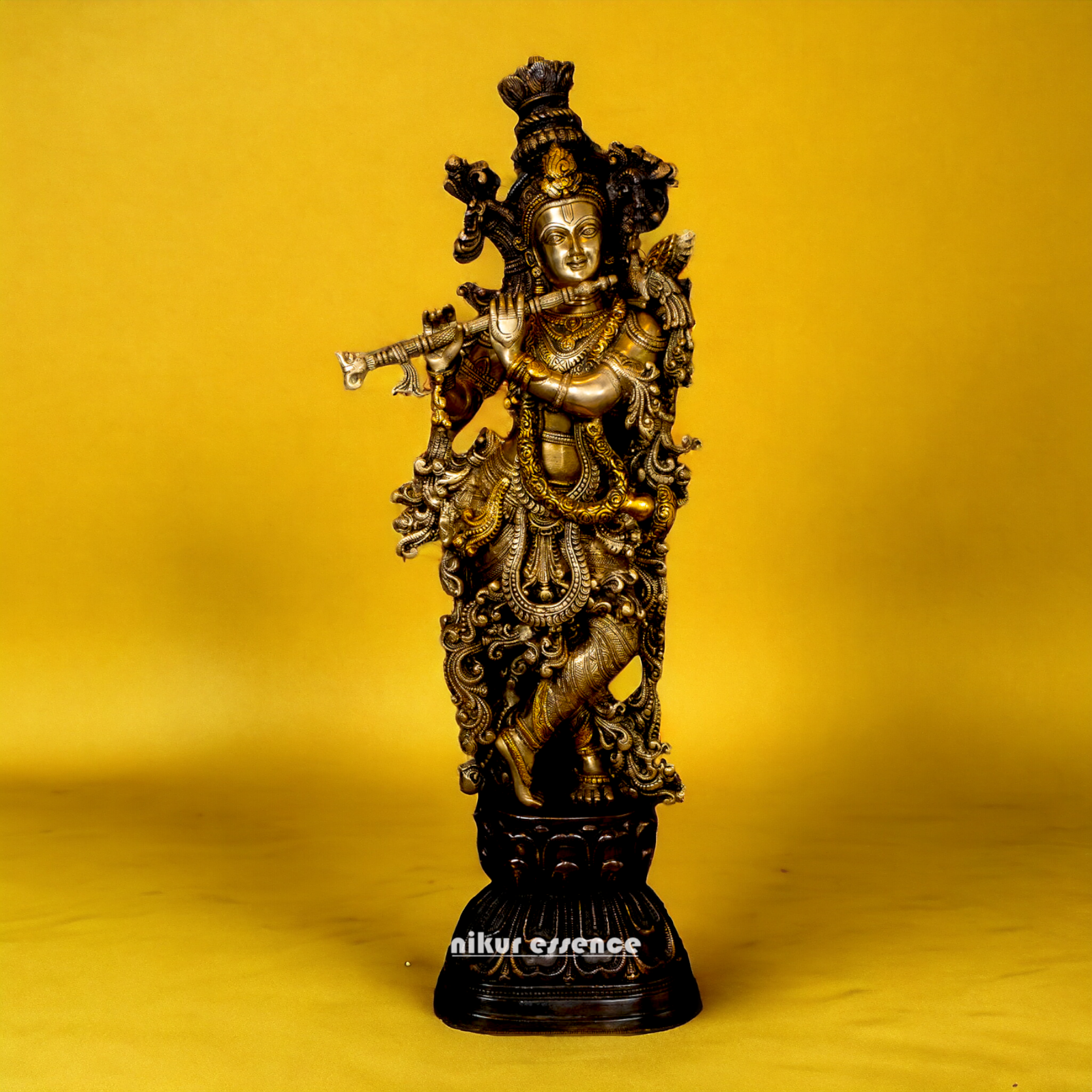 Lord Krishna God with cow Brass idol - 26.5 inches Nikuressence