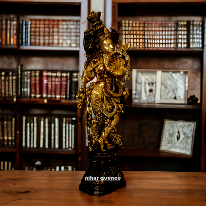 Lord Krishna God with cow Brass idol - 26.5 inches Nikuressence