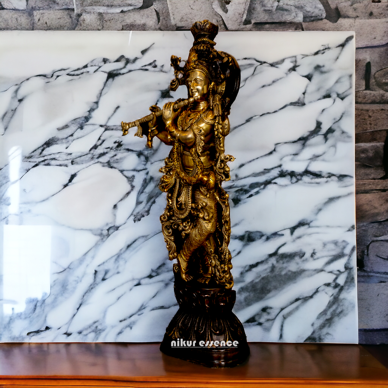 Lord Krishna God with cow Brass idol - 26.5 inches Nikuressence