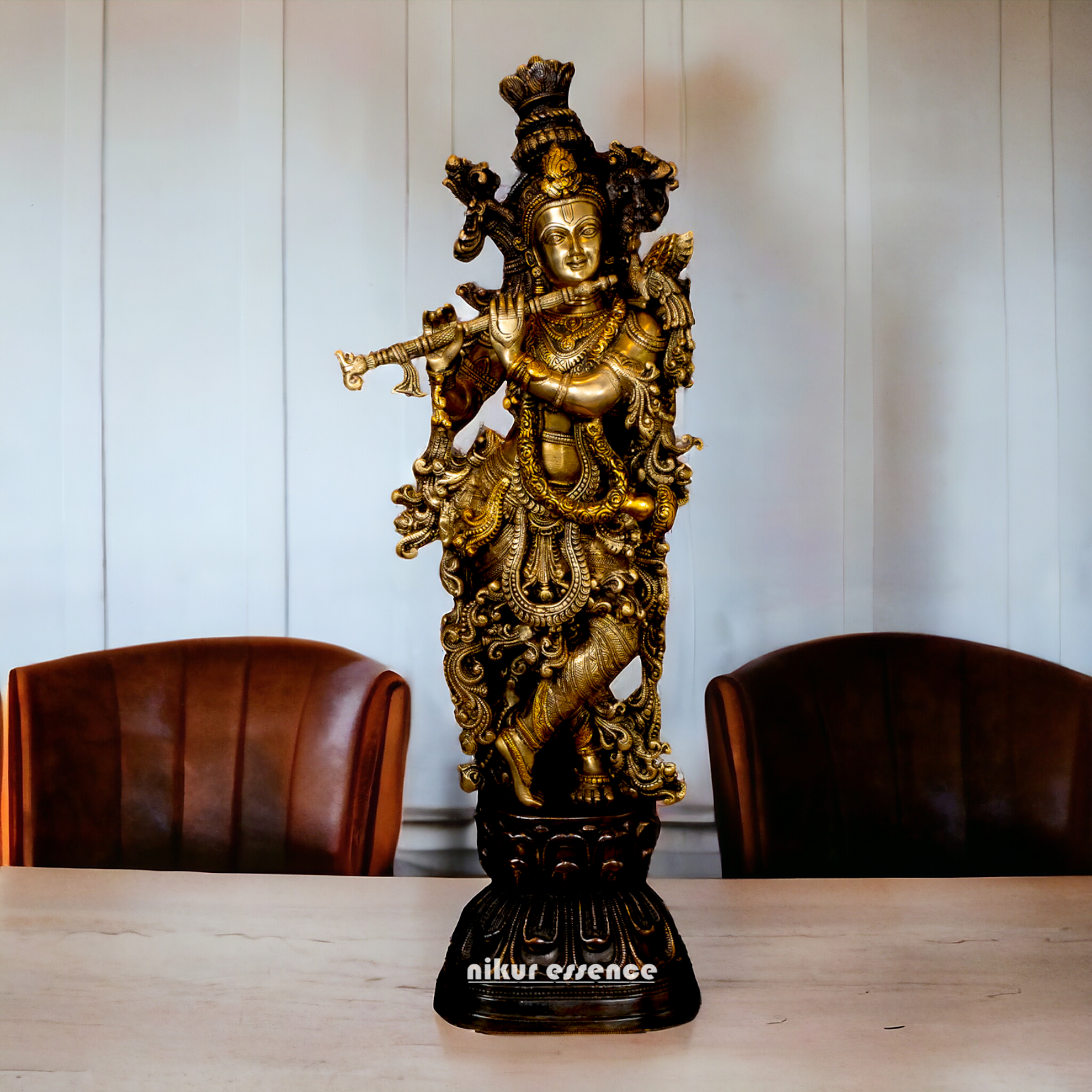 Lord Krishna God with cow Brass idol - 26.5 inches Nikuressence