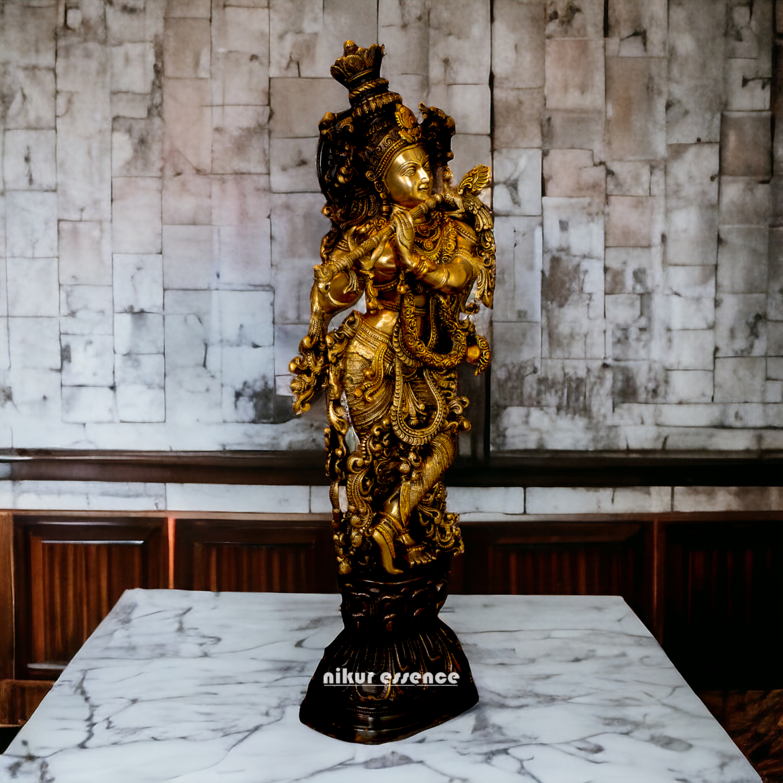 Lord Krishna God with cow Brass idol - 26.5 inches Nikuressence