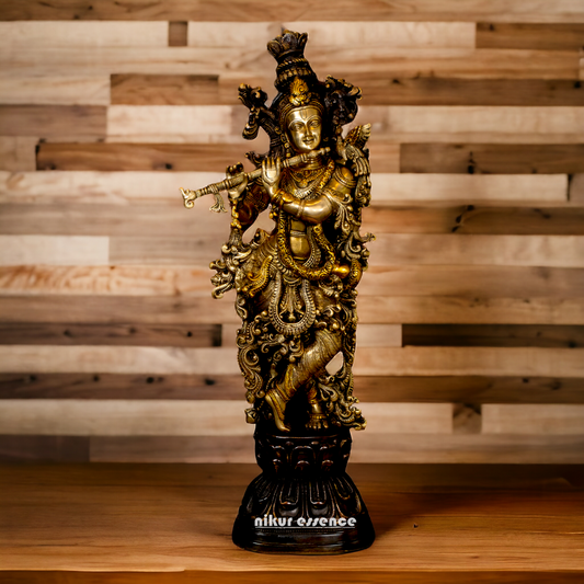 Lord Krishna God with cow Brass idol - 26.5 inches Nikuressence