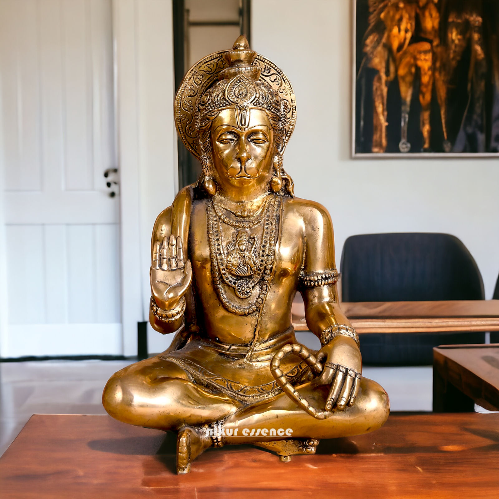 Lord Hanuman ji Meditation Sitting Solid Brass idol - 11 inches Nikuressence