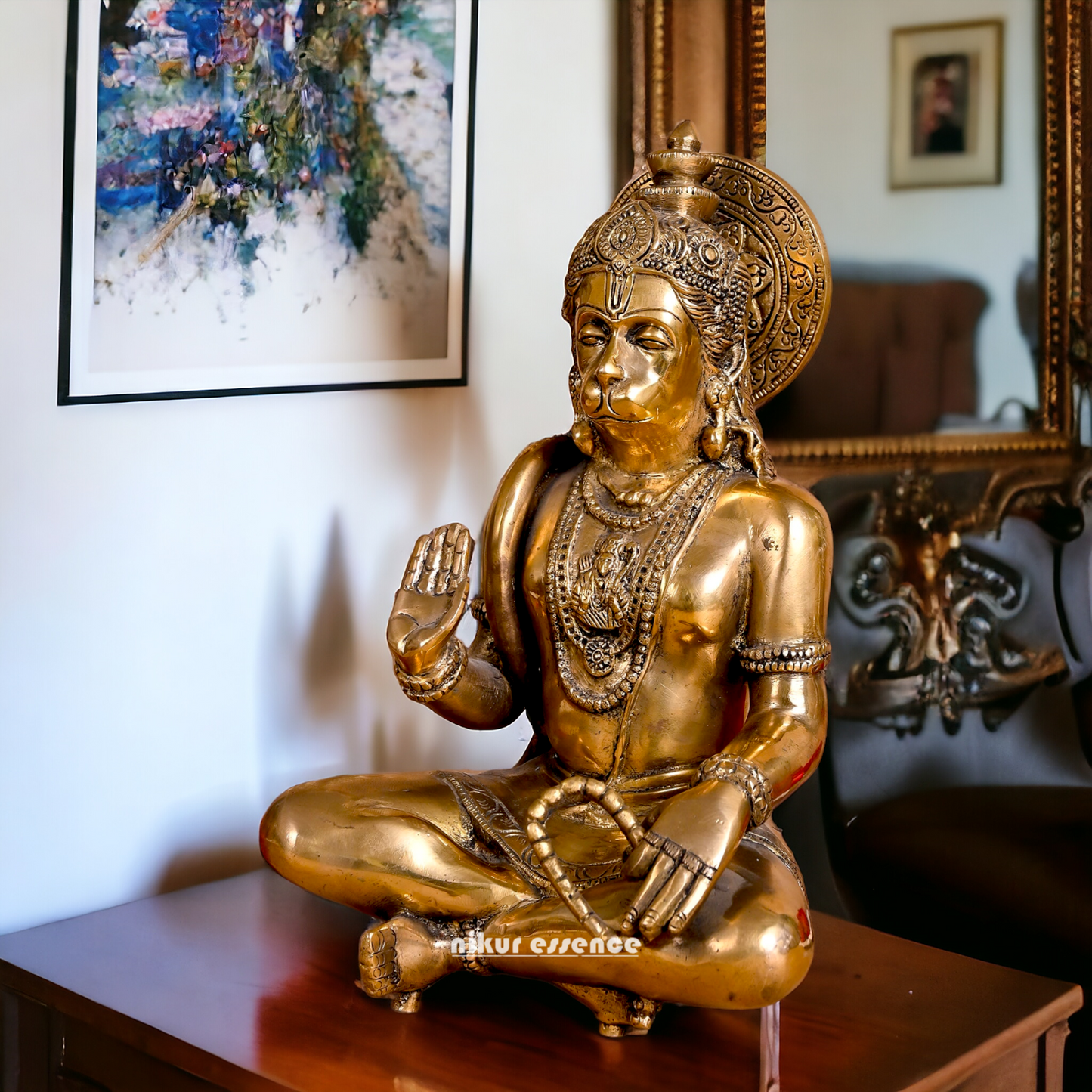 Lord Hanuman ji Meditation Sitting Solid Brass idol - 11 inches Nikuressence