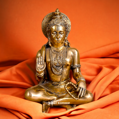 Lord Hanuman ji Meditation Sitting Solid Brass idol - 11 inches Nikuressence