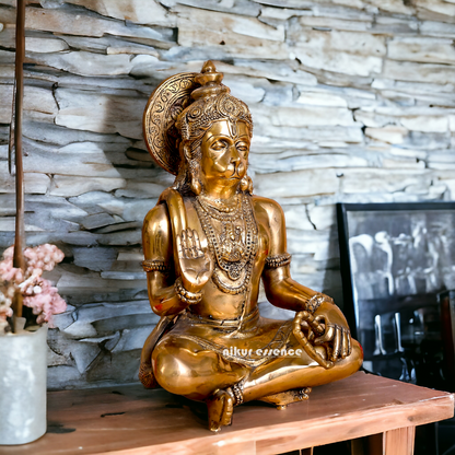 Lord Hanuman ji Meditation Sitting Solid Brass idol - 11 inches Nikuressence