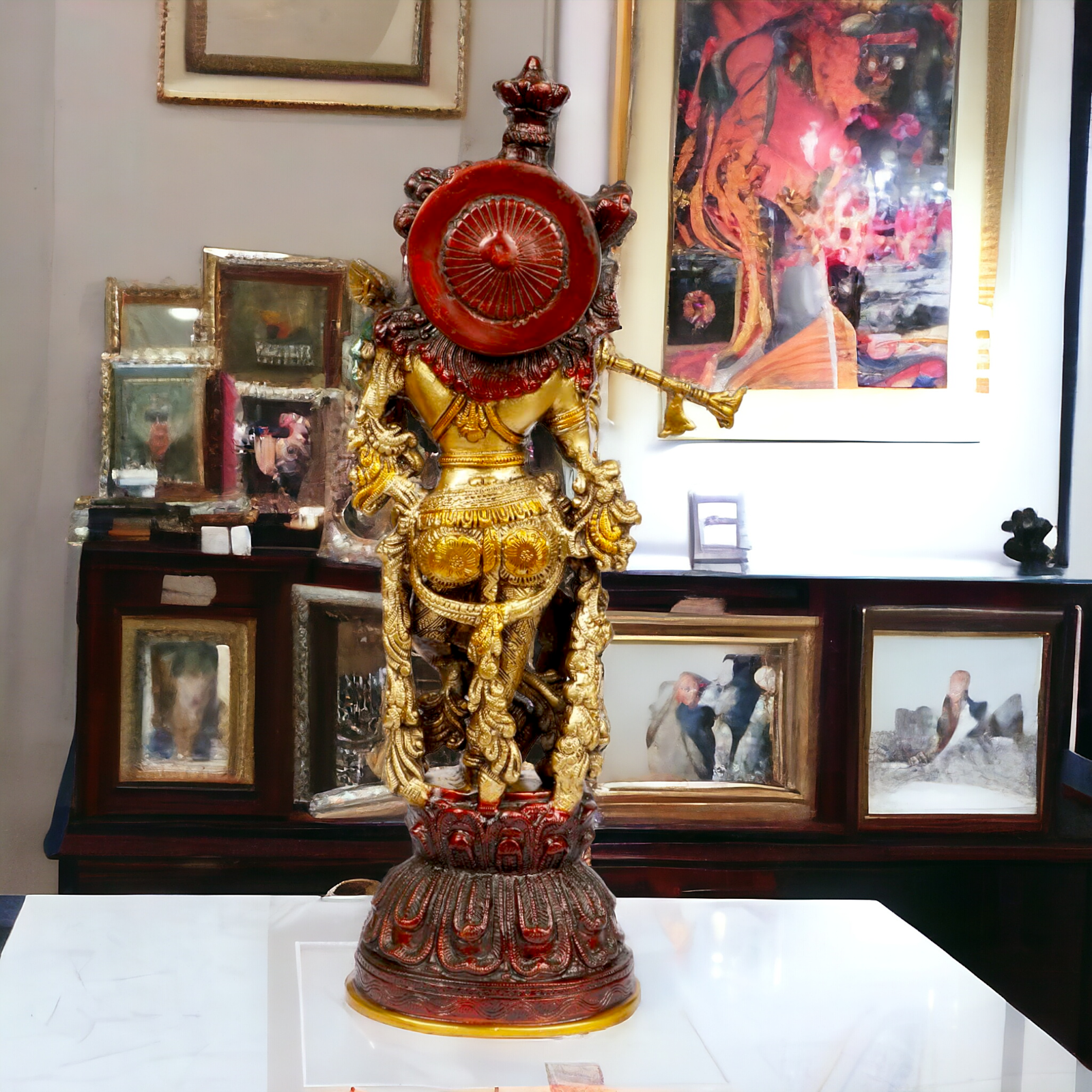 Lord Krishna God with cow Brass idol - 26.5 inches Nikuressence