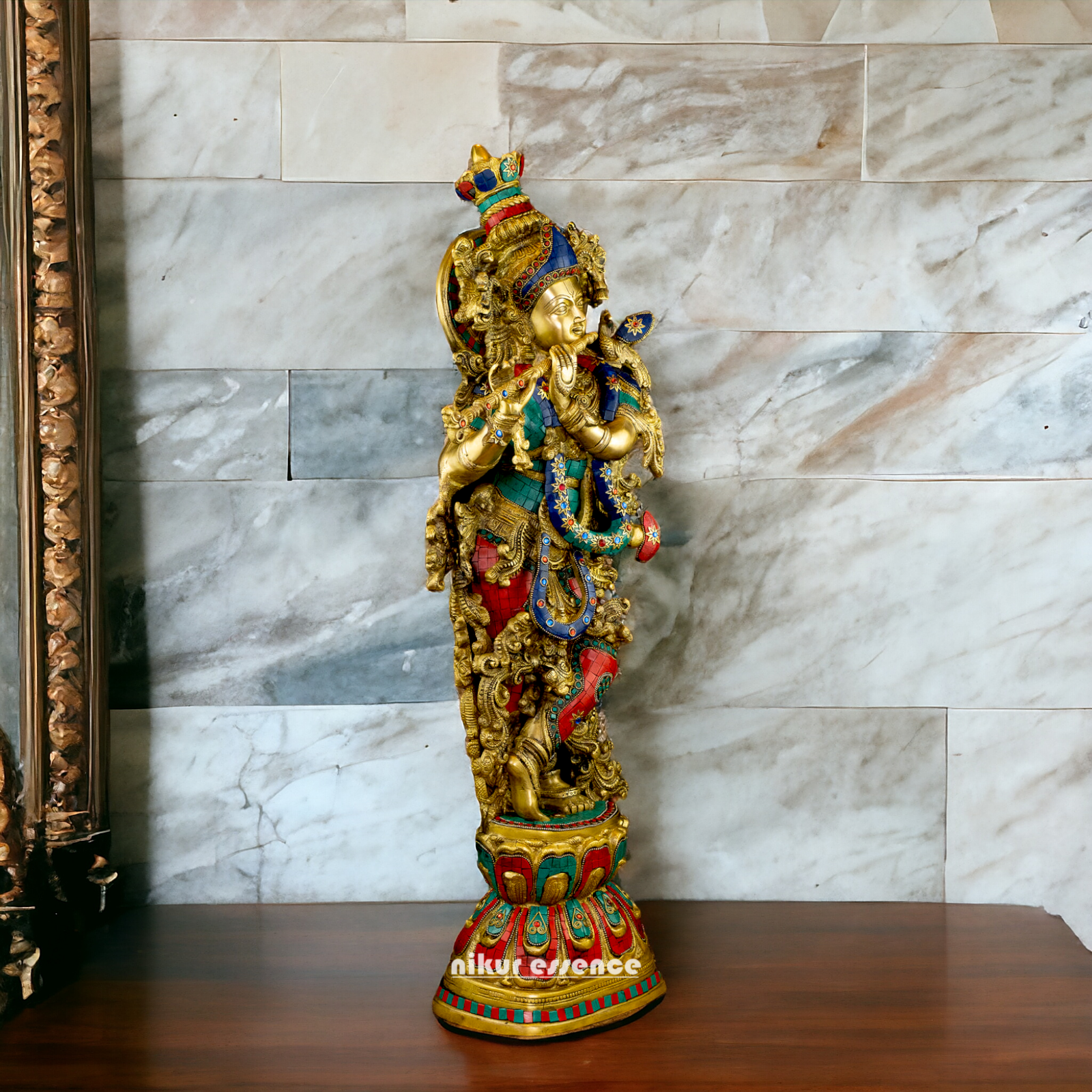 Lord Krishna Govind Brass with stone work idol - 30 inches Nikuressence