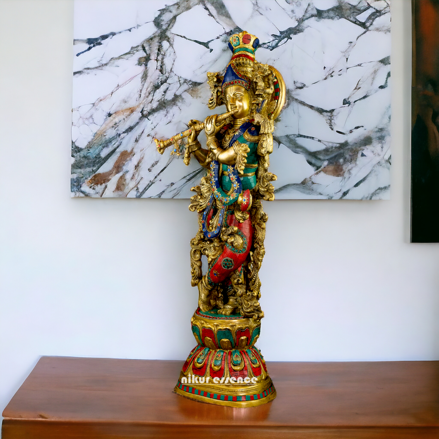 Lord Krishna Govind Brass with stone work idol - 30 inches Nikuressence