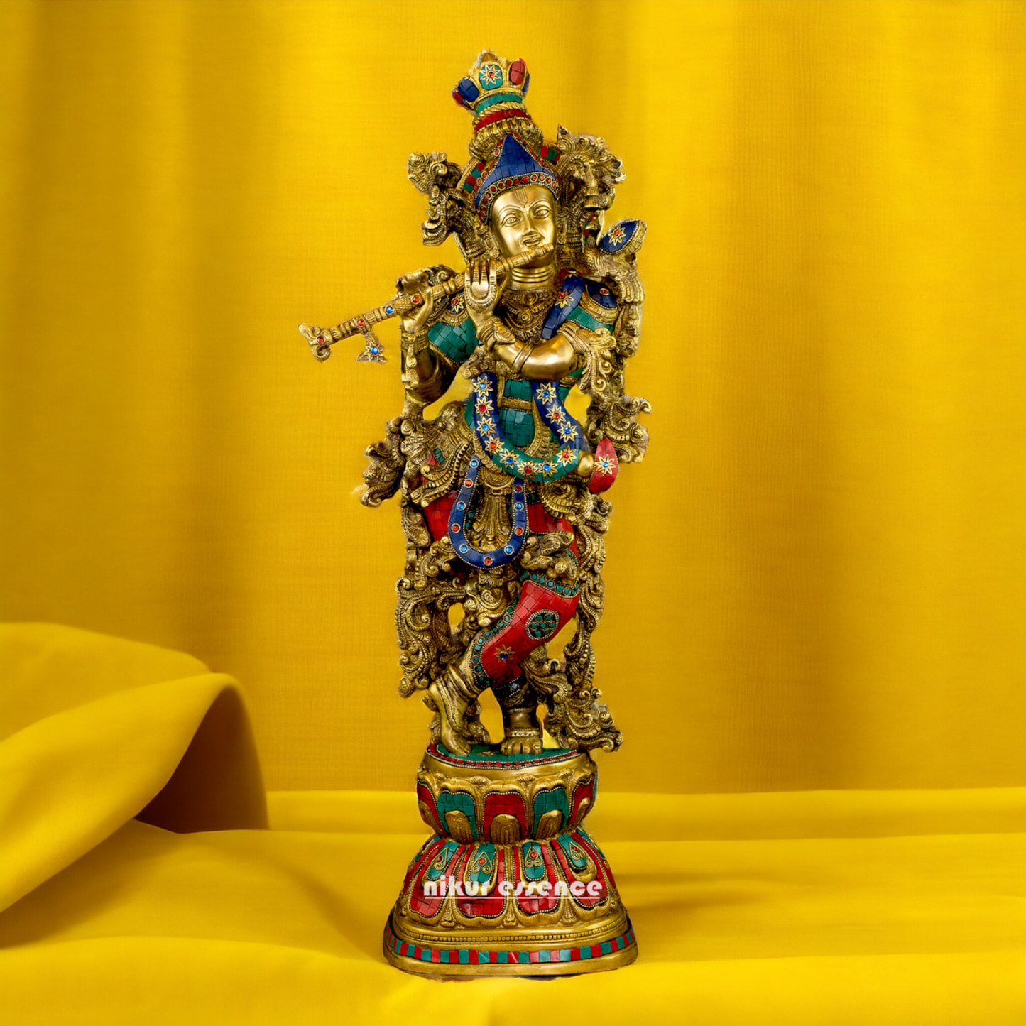 Lord Krishna Govind Brass with stone work idol - 30 inches Nikuressence