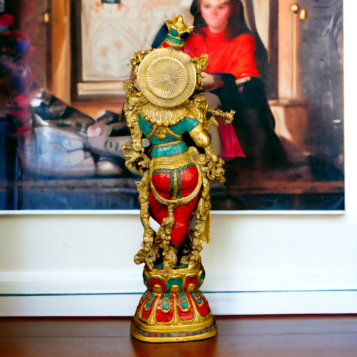 Lord Krishna Govind Brass with stone work idol - 30 inches Nikuressence