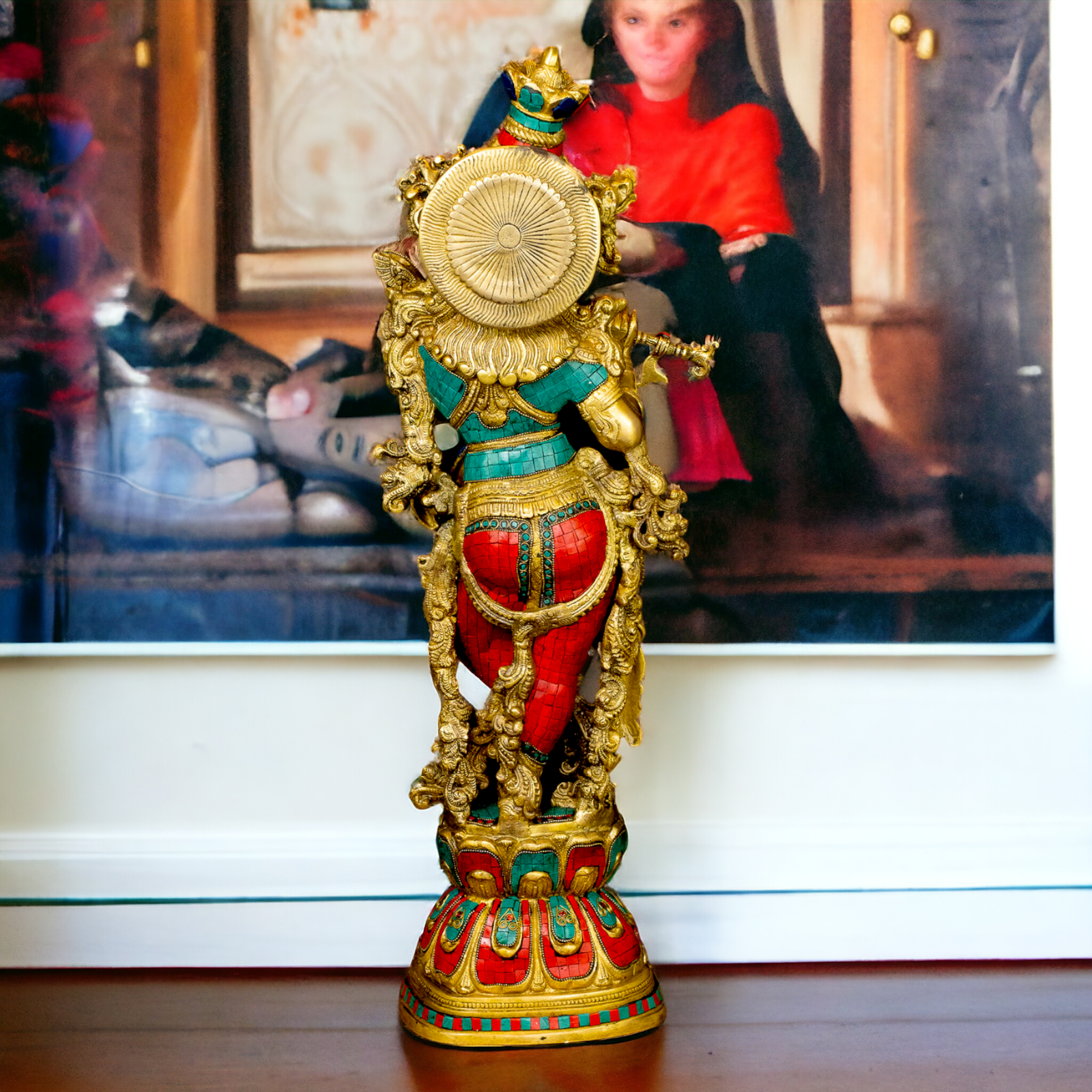 Lord Krishna Govind Brass with stone work idol - 30 inches Nikuressence